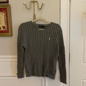 Ralph Lauren Grey Cable Knit Crewneck Sweater